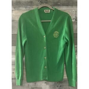 Vintage Haymaker 60s Green Embroidered Golf Country Club Cardigan Sweater 34